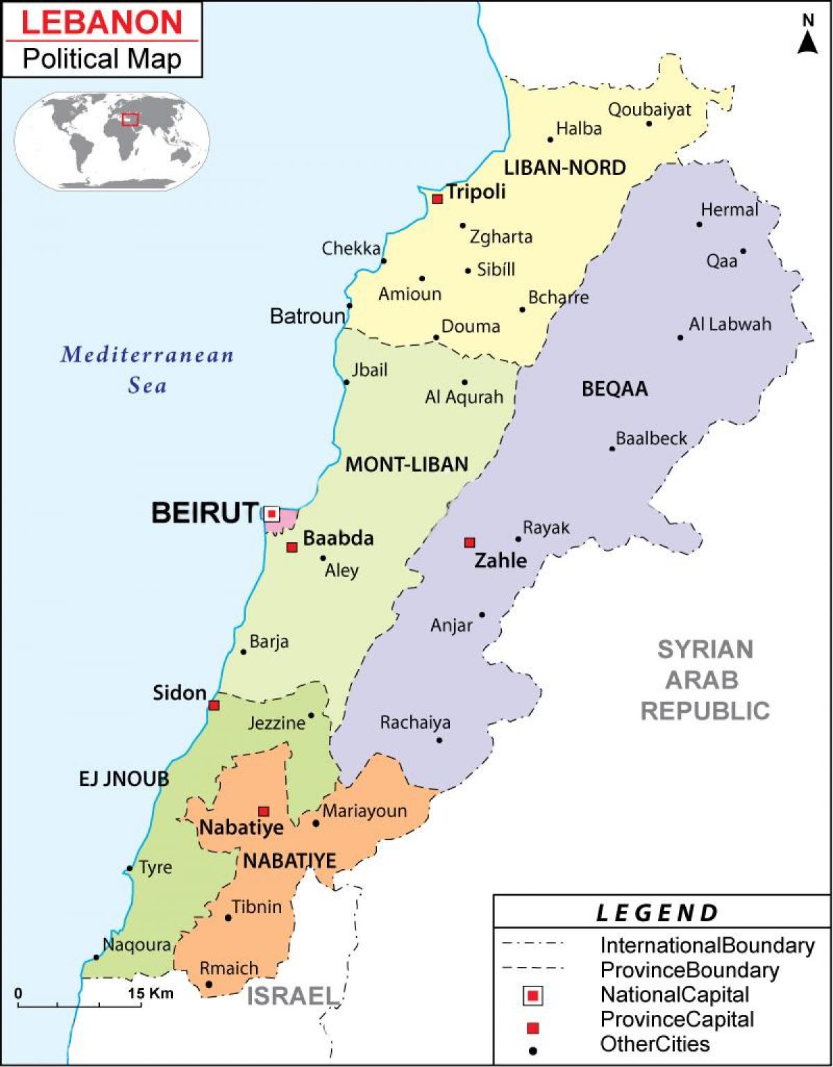 mapa ng Lebanon pampulitika