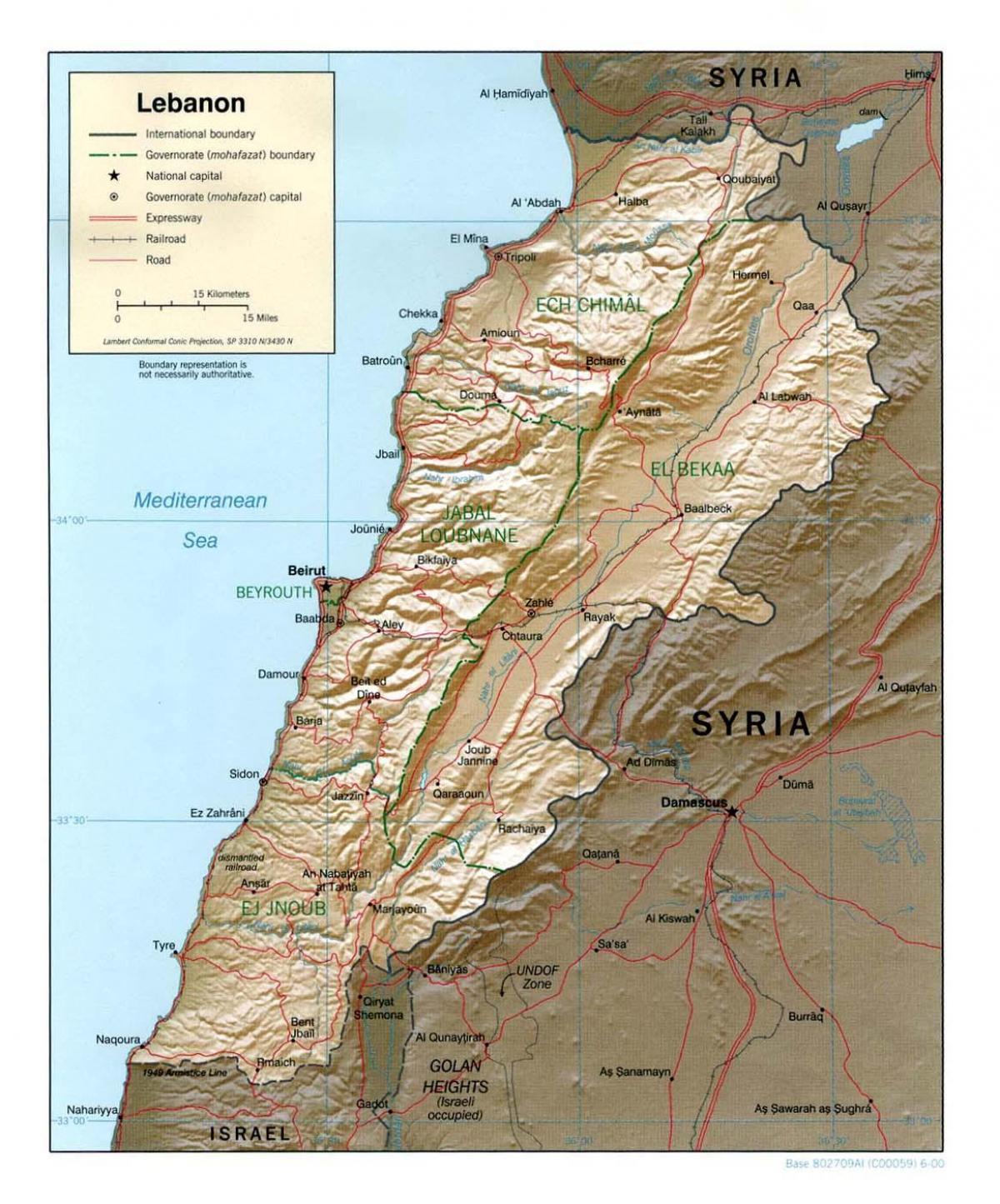 mapa ng Lebanon topographic