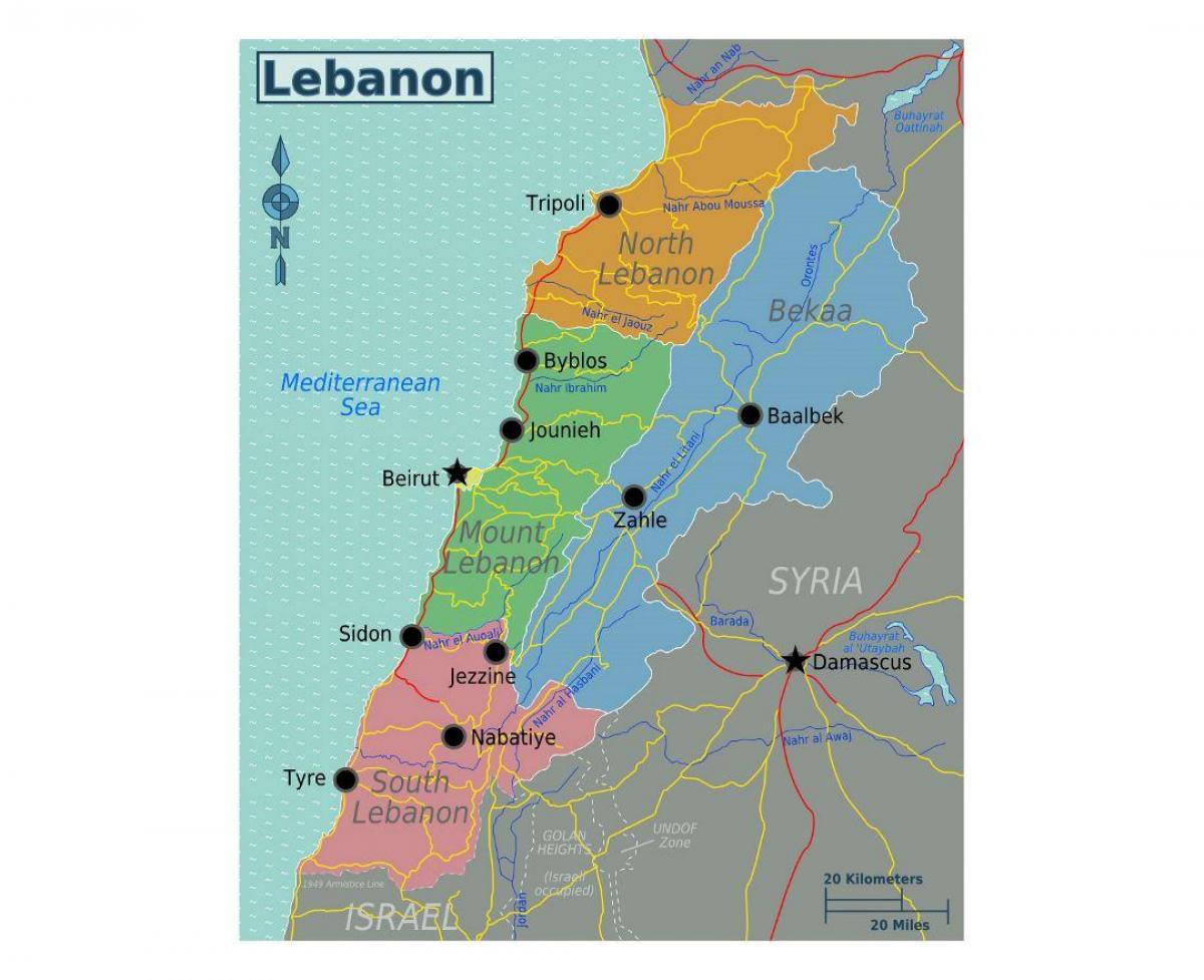 mapa ng Lebanon turista