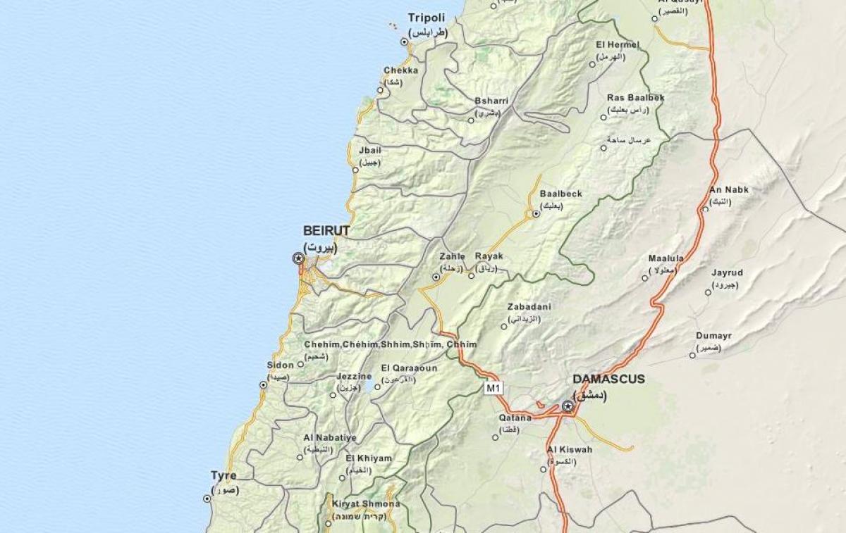mapa ng gps mapa ng Lebanon